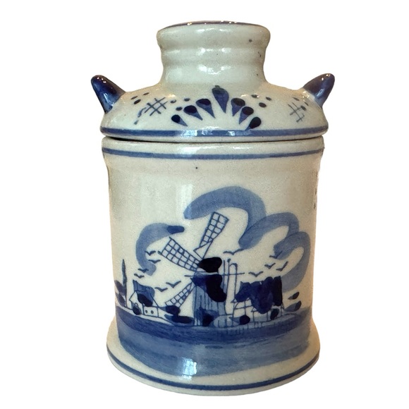 VERO Hand Painted Delft Deco Holland Blue & White Small Round Pottery Jar & Lid - Picture 1 of 8
